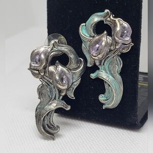 Art Nouveau Silver Earrings with Organic Design